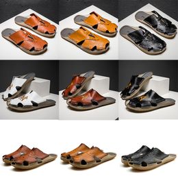High Quality Arizona Designer luxury men Summer Crocodile pattern Slippers mens Mules Loafers Genuine Leather Flats sandals beach shoes EUR 38-48