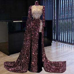 Dubai Muslim Prom Dresses Shiny Beaded Sequins Formal Evening Dress Middle East Woman Party Night Gowns 2021 vestido de novia