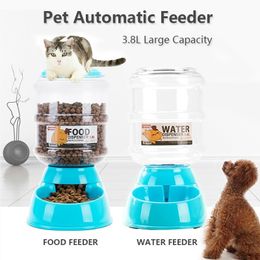 3.8L Pet Cat Automatic Feeder Water Dispenser with Large Capacity Dog Food Bowl Water Fountain Drinking Feeding Pet Supplies Y200922