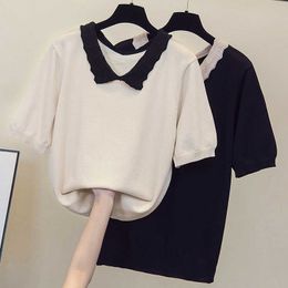 L-4XL plus size women chic thin basic sweater pullover short sleeve v neck loose casual kint female sweaters jumper mujer 210604