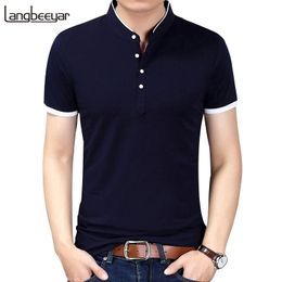 Summer New Fashion Brand Clothing Tshirt Men Solid Colour Slim Fit Short Sleeve T Shirt Men Mandarin Collar Casual T-Shirts 210329