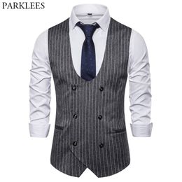 Men's Classic Vertical Striped Suit Vest Slim Fit Dress Vest Waistcoat Men Busienss Formal Wedding Tuxedo Vests Male 210522