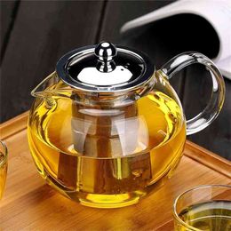 650ml 950ml 1300ml Heat Resistant Glass Teapot Induction Cooker with 304 Stainless Steel Strainer 210724
