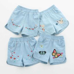 Summer Casual 2 3 4 6 8 10 12Years Children Embroidery Flower Cotton Pocket Denim Blue Shorts For Small Baby Kids Girls 210529