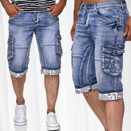 Pantaloni corti da uomo Estate Casual Streetwear Abbigliamento da uomo Jeans hip-hop Pocket Skinny Denim Jean Pant Shorts blu