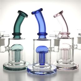 pink bongs NZ - 8.5 Inch Glass Water Bongs with Hookah Blue Pink Green Colorful 6mm Thick Bucket 14mm Female Arm Slits Filter Smoking Bong