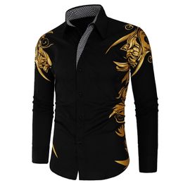 Gold Bronzing Camisa Social Shirts Men Dress Slim Fit Brand Long Sleeve Striped Shirt For Streetwear 210721