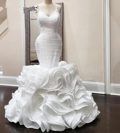 Arabic Dubai Plus Size Luxury Mermaid Wedding Gowns Sweetheart Spaghetti Straps Ruffles Womenn Organza Bridal Dresses Custom Made