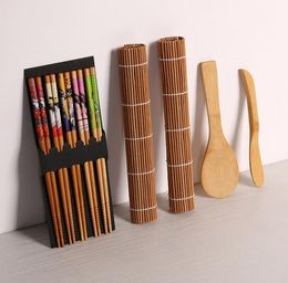 Sushi Making Tools Bamboo Sushis Kit Including 2 Rolling Mats 1-Paddle 1 Spreader 5 Pairs Chopsticks