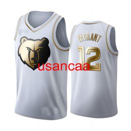 19 Platinum Edition Jerseys MEN Basketball Jerseys Sportswear MORANT #12 WHITE GOLD S-XXL Men's S,M,L,XL,XXL