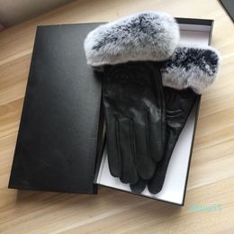 fashion Winter leather gloves and wool touch screen rabbit skin cold resistant warm sheepskin parting fingers