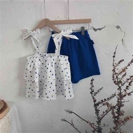 Summer Arrival Girls Fashion Heart 2 Pieces Suit Top+shorts Clothing Kids Clothes 210528