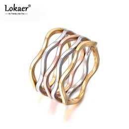 Lokaer Delicate Jewellery Multicolor Wave Shape Multilayer Titanium Steel Engagement Wedding Ring For Women Bague Femme R17055 X0715