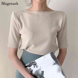 Knitted Cotton Basic T Shirts Women Solid Half Sleeve O Neck Female T-Shirt Summer Casual Slim Fit Ladies Tees Tops 14078 210512