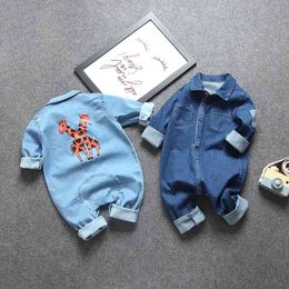 Fashion Baby Cotton Cowboy Denim Jeans Rompers Long Sleeve Boys Girls Toddler Outfits Brother And Sister Clothes 210317