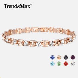 8 Colour Cubic Zircon Bracelets For Women 585 Rose Gold Square Link Wristband Girlfriend Wife Gifts Women's Jewellery 20.6cm GBM101