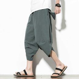 Streetwear Harem Pants Men 2020 Summer Casual Joggers Mens Pants Cotton Solid Calf-length Trousers Men X0723