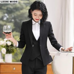 Uniform Design Lady Office Work Pant Skirt Suit Blazer Shirt Vest Trouser 3 Piece Set For Women Korean Formal Business Red Suits Women's Two