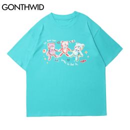 GONTHWID Harajuku T-Shirts Casual Candy Bear Print Cotton Tees Shirts Hip Hop Short Sleeve Streetwear Tshirts Men Summer Tops C0315