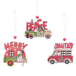Christmas Decorations 3pcs For Home Wooden Painted Car Small Pendant Tree Decoration Accessories Year 2022 Decor