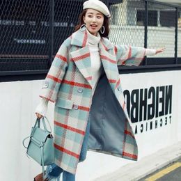 Women's Wool & Blends 2021 Jacket Spring Autumn Winter Lapel Check Coat Plus Size Loose Warm Windbreaker Long Casual Women1
