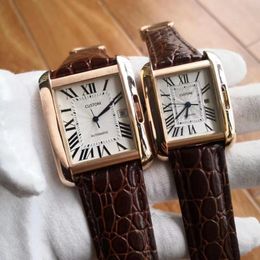 Classic couple watch mechanicial automatic genuine leather clock female male famous brand rectangle calendar wristwatch 30 36mm