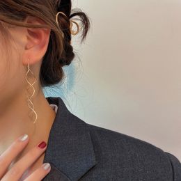 New Trendy Gold Metal Spiral Long Tassel Studs Ear Charm Lady Bridal Drop Dangling Earrings Jewelry For Women girls Party Wedding Gifts