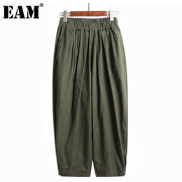 [EAM] High Elastic Waist Multi Colour Pleated Wide Leg Trousers Loose Fit Pants Women Fashion Spring Autumn 1DD6616 21512