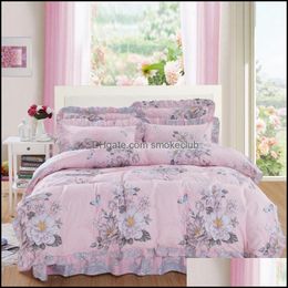 Bedding Sets Supplies Home Textiles & Garden Flower 100%Queen King Lace Cotton 4Pc Set Quilt Er Pillowcase Flat Bed Sheet Bedspreads El Bedc