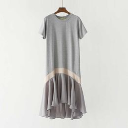 VANOVICH Summer Korean Style Short Sleeve Fashion Casual Splice Chiffon Dress Female Round Collar Women Clothing 210615