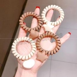 Women Matt Colours Star Heart Cloth Telephone Wire Rubber Bands Stretchy Colours Non-mark Spiral Coil Ropes Solid Hair Ties