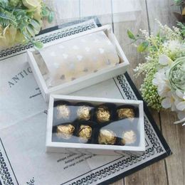 15.2*7.8.2*4cm 10set White Chocolate Paper Box with PVC Window As Wedding Christmas Birthday Candy Packaging 210323