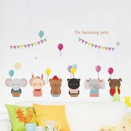 Wall Stickers Cute Animals Party Colourful Flag For Kids Room Decoration Bear Elephant Safari Mural Art Diy Pvc Home Decal Poster