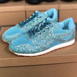 2021 Designer Women Sneakers Flat Shoes Lace up Sneaker Leather Low-top Trainers with Sequins Outdoor Casual Shoes Top Quality 35-43 W26