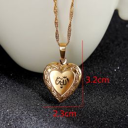Heart pendant Jewellery 18 K Yellow Solid Gold Filled Muslim Open Necklace With Chain