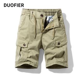 Summer Men Tactical Cargo Shorts Solid Khaki Jogger Military Shorts Cotton Casual Loose Shorts Man Drawstring Zipper Pants 210603