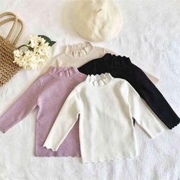 Autumn Kids Girls Long Sleeve Frill Collar Knit Sweater Winter Children Clothing Baby Pullover Sweaters 210521