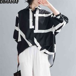 DIMANAF Summer Oversize Women Blouse Shirts Office Lady Tops Tunic Casual Loose Striped Batwing Sleeve Clothing Button Cardigan 210719