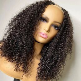 U Part Human Hair Wig Jerry Curly Brazilian Natural 1B Colour Remy Full Machine Made Glueless 1x4 U Shape Deep Wave For Black Women 100% Unprocessed