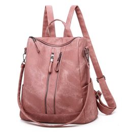 High Quality Leather Backpack Women Vintage Shoulder Bag Ladies High Capacity Travel Backpack Anti-theft Bag Q0528