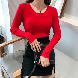 Women Sweater Woman Long Sleeve White s for Knitted Pink Casual Basic s Ladies Knit Pullovers 210427