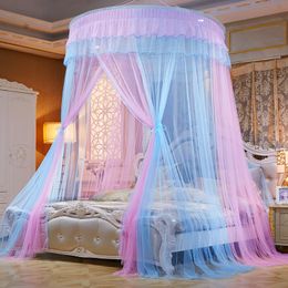 Dia120cm Bed Canopy Hung Dome Mosquito Net Princess Bed Tent Curtain Foldable Double Colors Elegant Fairy Lace
