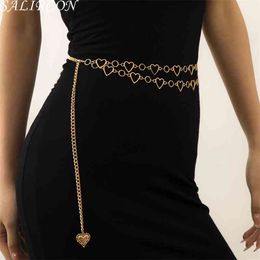 Vintage Punk Layered Adjustable Waist For Women Fashion Geometric Heart Belly Belt Chain Female Body Jewelry Korean