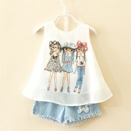 Sommer Marke Anzug für Kinder Mädchen Mode Baby Chiffon Weste Shorts Set Mädchen Kleidung Kleinkind 3 8 10 Jahre Kinder Kleidung 210326