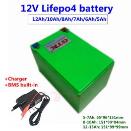 GTK Rechargeable 12V 15Ah 12Ah 11Ah 10Ah 9Ah 8Ah 7Ah 6Ah 5Ah LiFePO4 lithium battery Not lead acid for power 100w car toy led