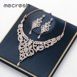 Mecresh Crystal Branch Bridal Wedding Jewellery Set for Women Rose Gold Colour Earrings Necklace Set Engagement Jewellery 2020 MTL509 H1022