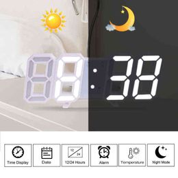 Ashowner 3D Large LED Digital Wall Clock Date Time Celsius Nightlight Display Table Desktop Clocks Alarm Clock From Living Room H1230