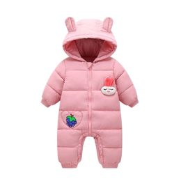 Winter Warm Born 6M 9M 12M Toddler Infant Zipper Jumpsuit Plus Velvet 70 80 90 100cm Cartoon Baby Boys Girls Rompers 210701