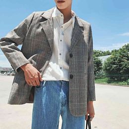 Men's Leisure Suit Male Clothes Lattice Printing Jacket Loose Coats Printed Mens Suits Blazer Cotton Casual Blazers M-5XL 210524