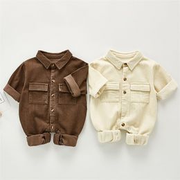 born Boys Girls Corduroy Jumpsuits Clothes Spring Autumn Baby Rompers Long Sleeve Children 0-3Yrs 210429